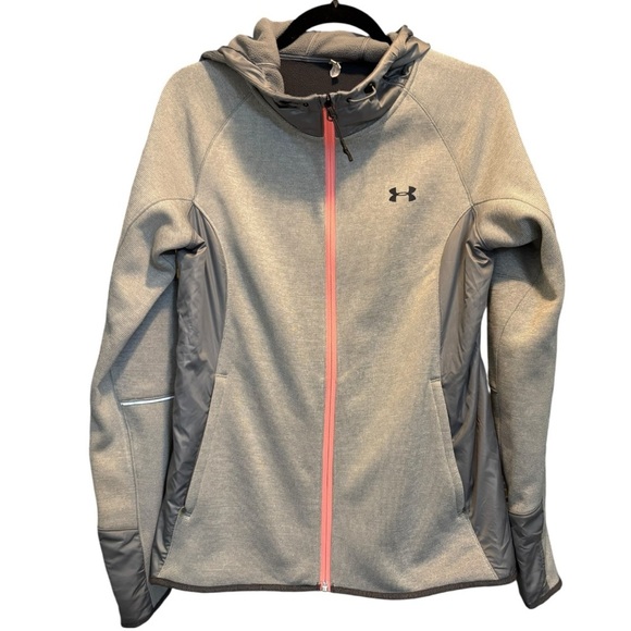 Women’s Under Armour Swacket Size Medium Light Gray & Coral Zip-Up w/Hood Storm - Picture 2 of 16